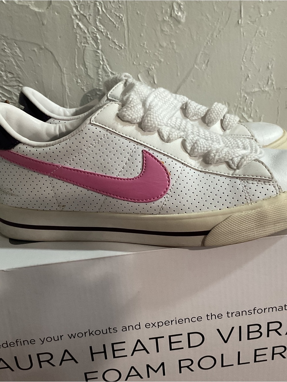Nike Women’s White Sneakers with Pink Swoosh